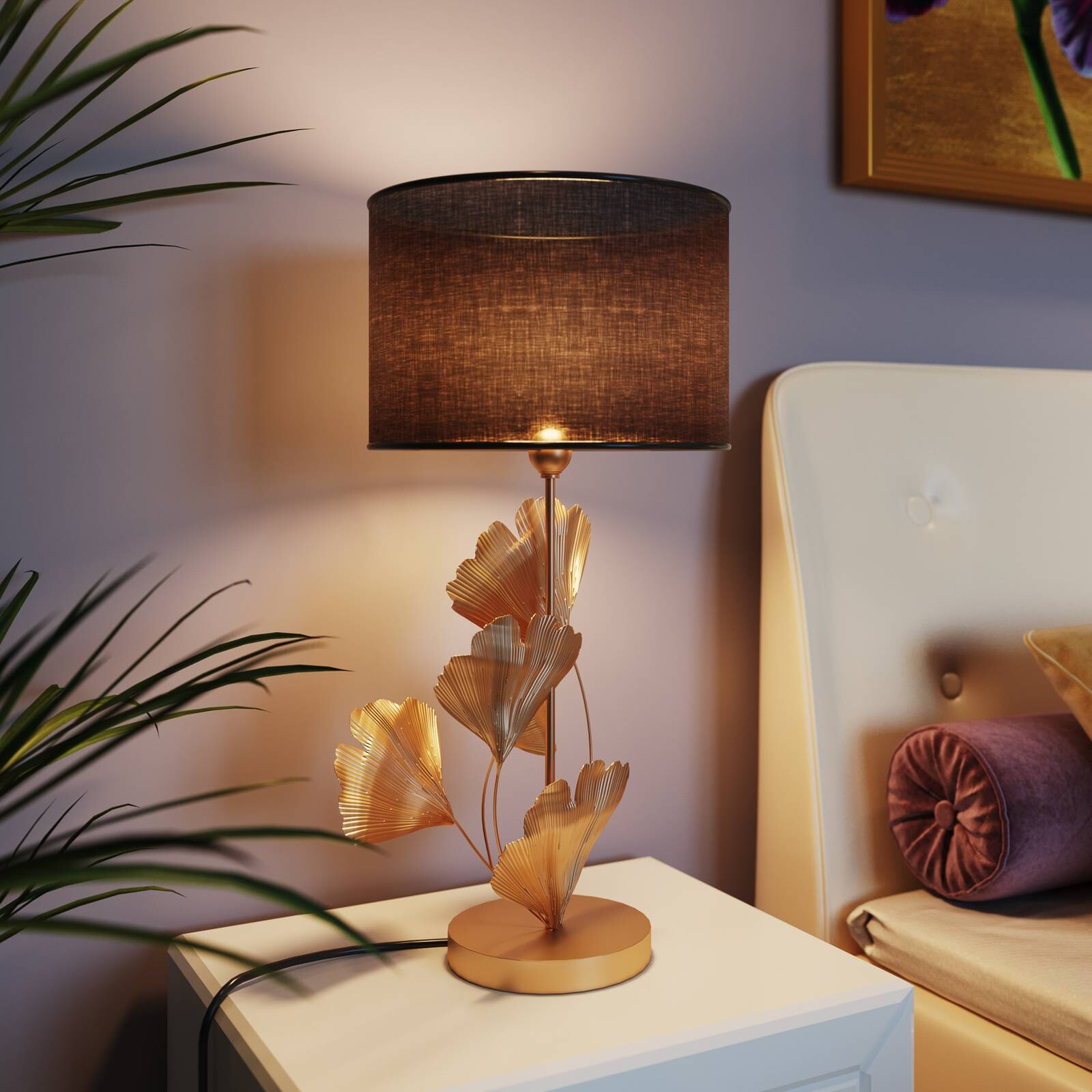 Kare stolová lampa Flores, čierna/zlatá, kov, 62 cm, E27