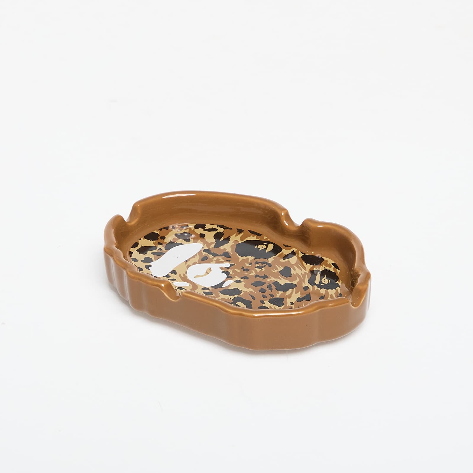 A BATHING APE Wild Leopard Pattern Ape Head Ashtray Beige Universal