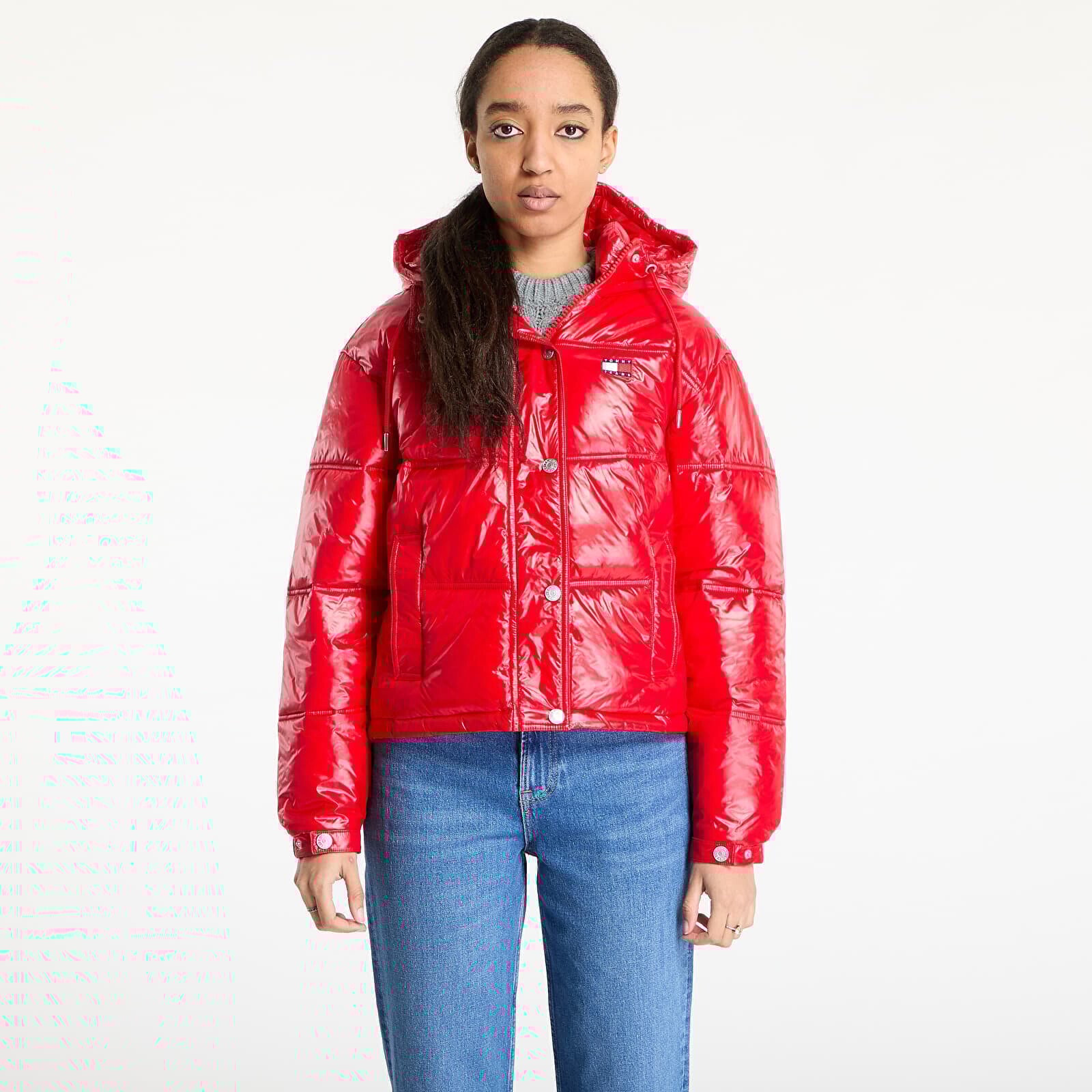 Bunda Tommy Jeans Shiny Hooded Badge Jacket Red L