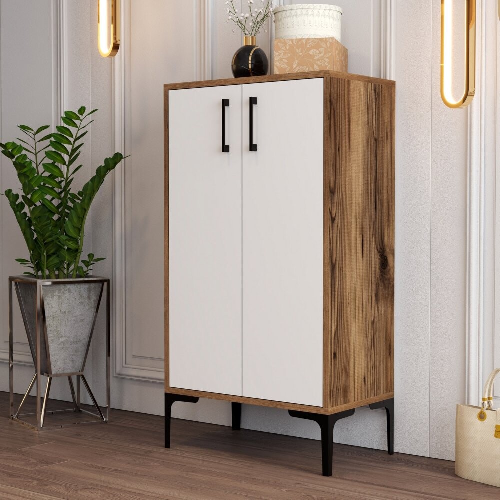 Skrinka na topánky / Botník Prag - Walnut, White