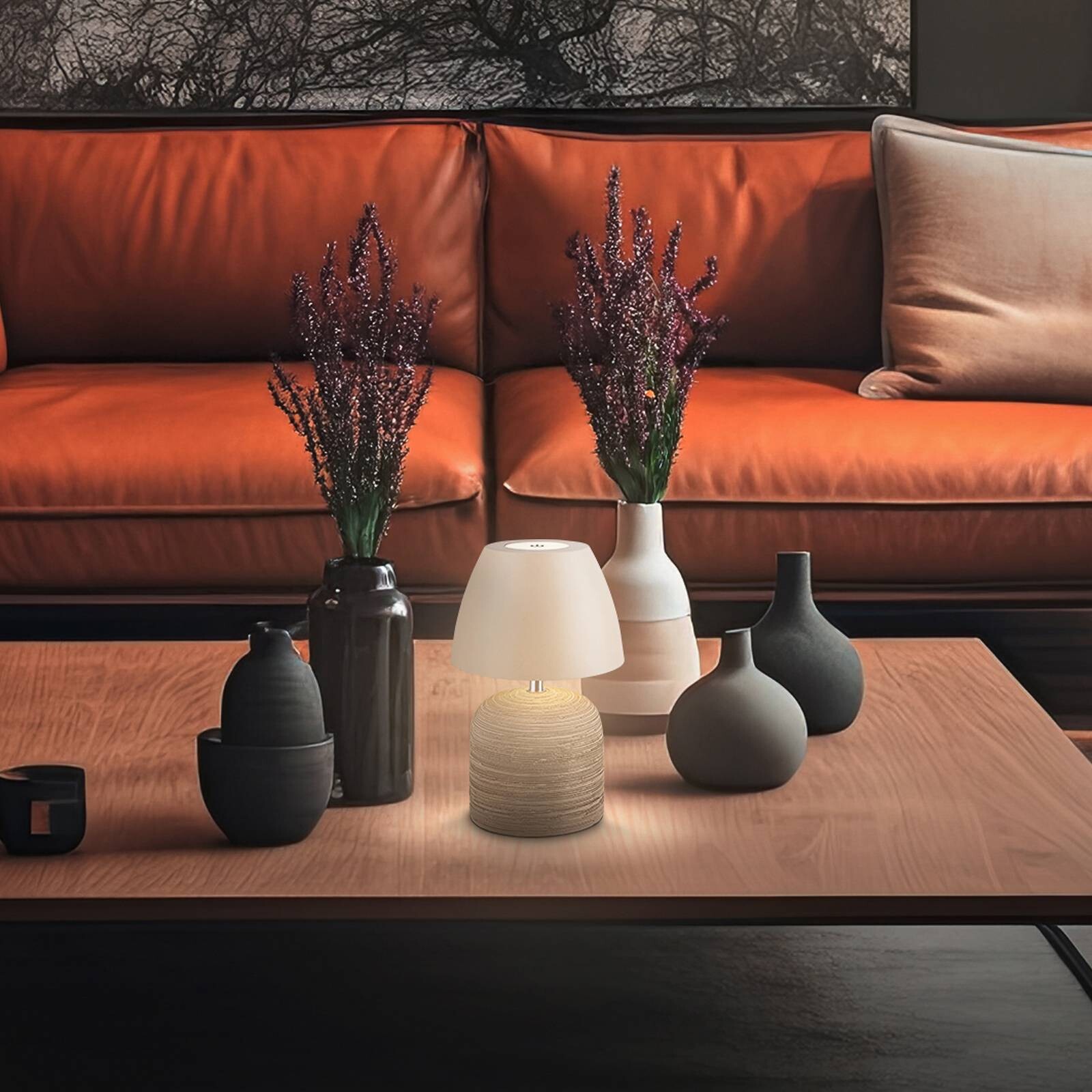 LED stolová lampa na akumulátor Brilo unplugged Cera, béžová, výška 22 cm