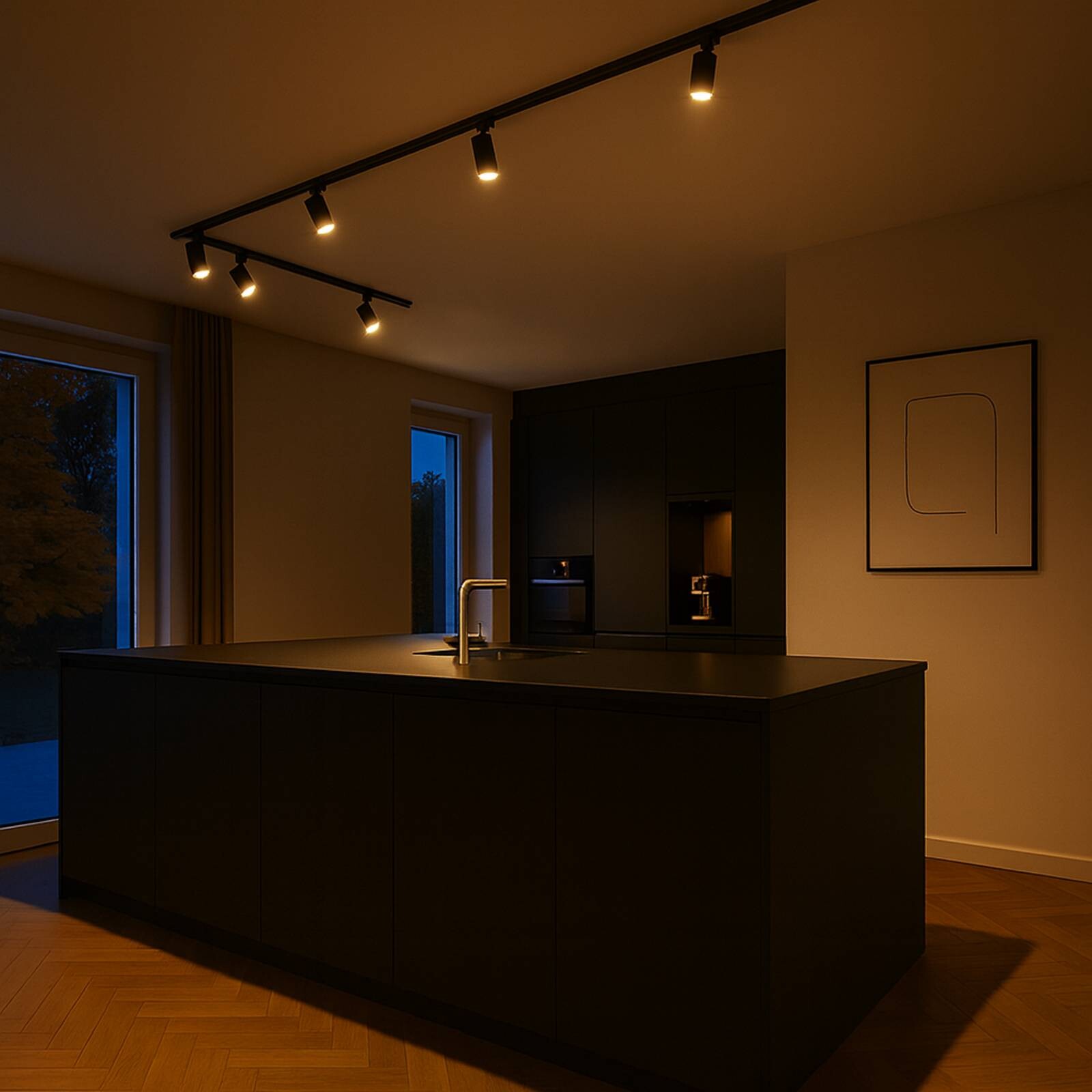 Sada koľajníc Calex, 6 bodových svietidiel GU10, čierna, dĺžka 3 m, kov