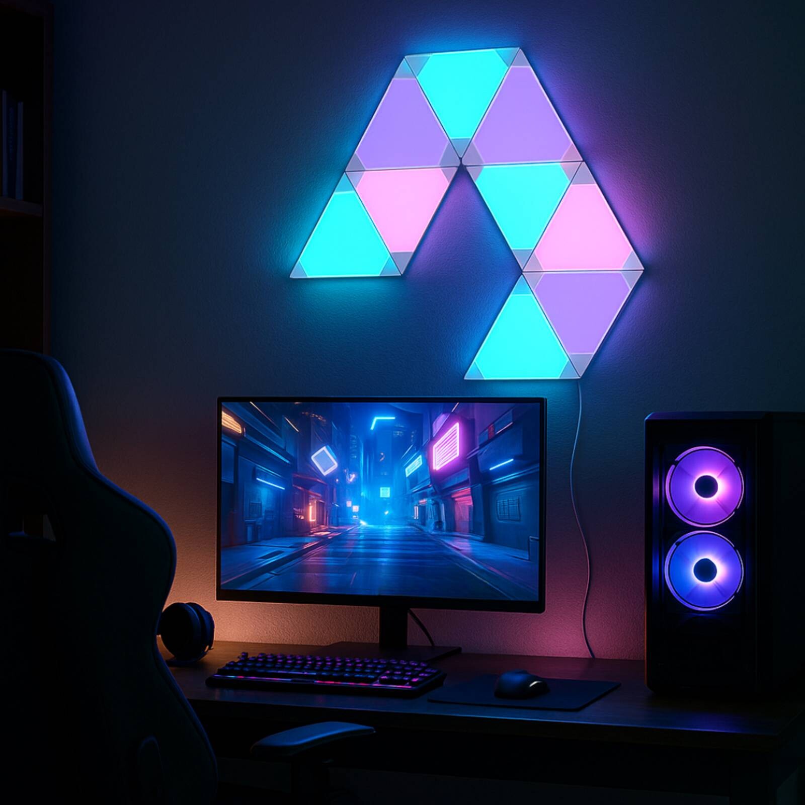 Calex Smart LED nástenné svetlo TRIANGLES, 9-dielne, RGBW, stmievateľné