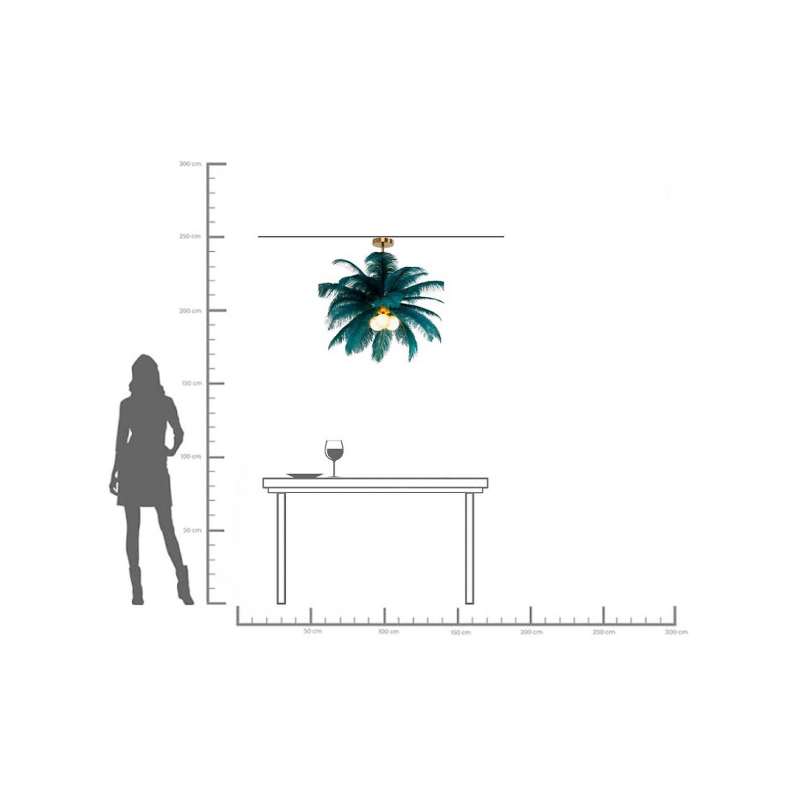 KARE závesné svietidlo Feather Palm, zelené, perie, Ø 87 cm, G9