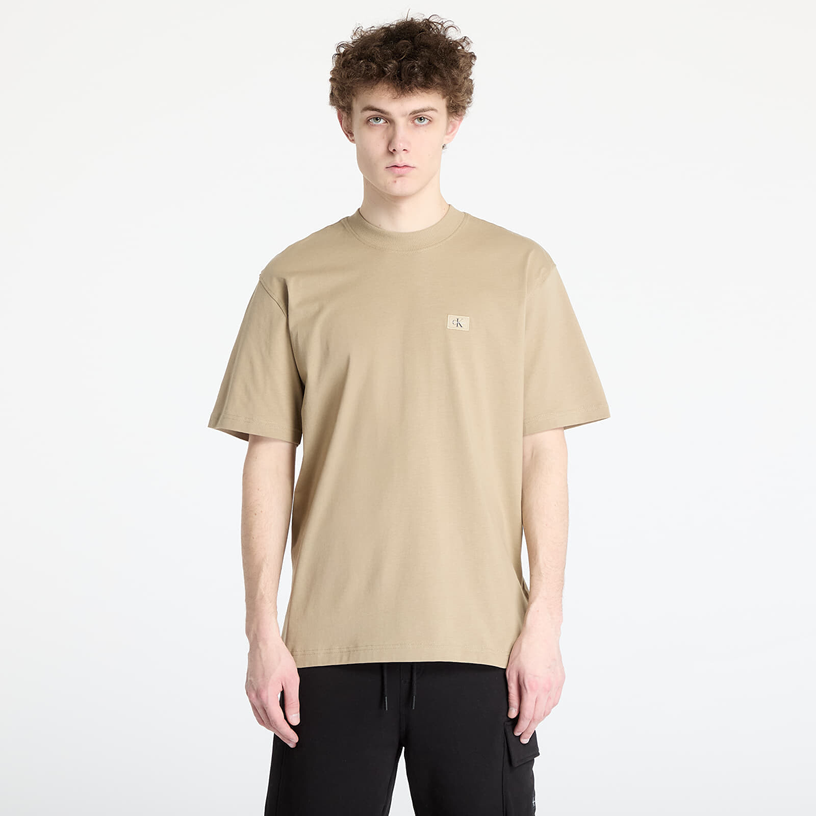 Tričko Calvin Klein Jeans Woven Label Relaxed Tee Brown S