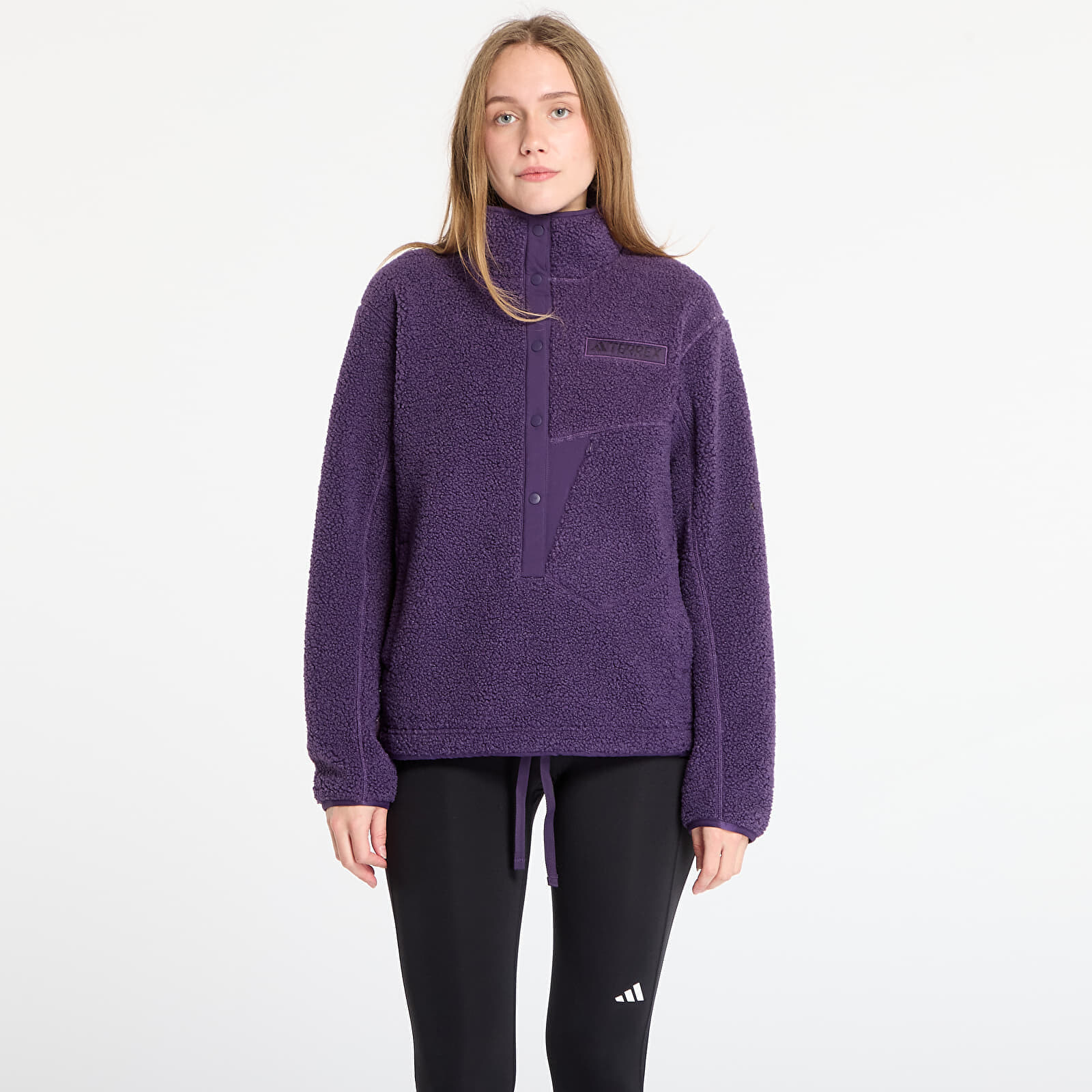 Mikina adidas Terrex Xploric High Pile Fleece Pullover Sweatshirt Aurora Plum/ Semi Flash Aqua XS