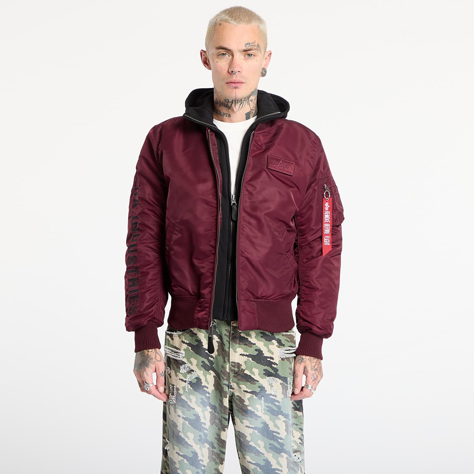 Bunda Alpha Industries MA-1 D-Tec Sleeve Embroidery Dark Cherry M