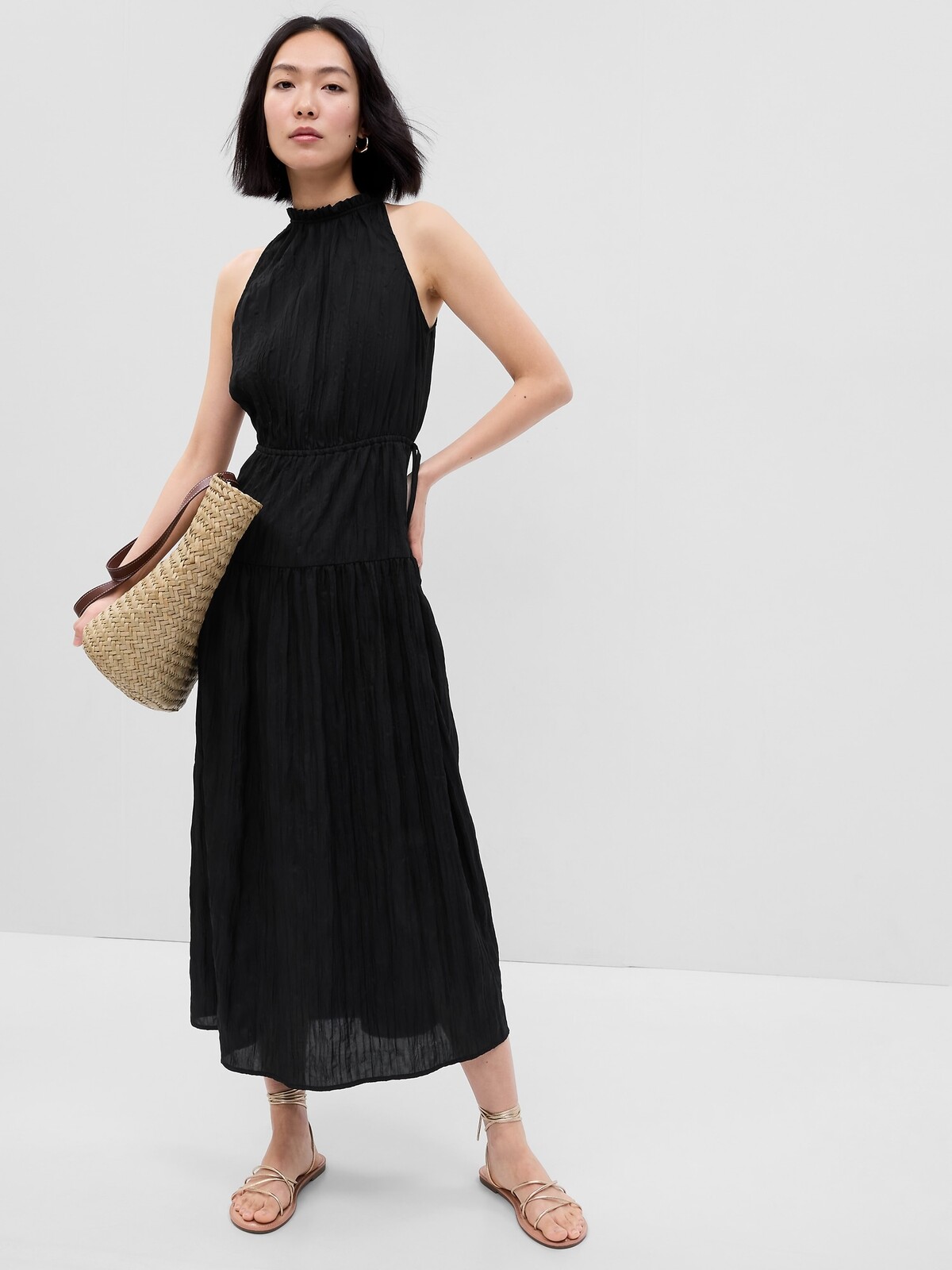 Čierne dámske midi šaty bez rukávov GAP