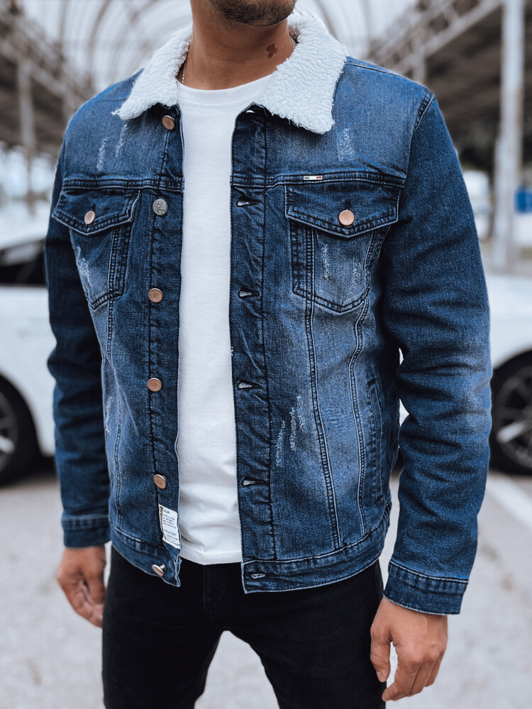Ocieplana kurtka męska jeansowa ciemnoniebieska Dstreet