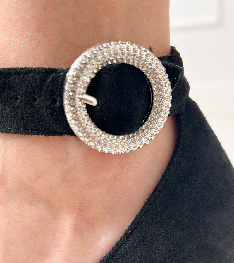 marka niezdefiniowana Čierne lodičky na podpätku s prackou a kamienkami Vellus