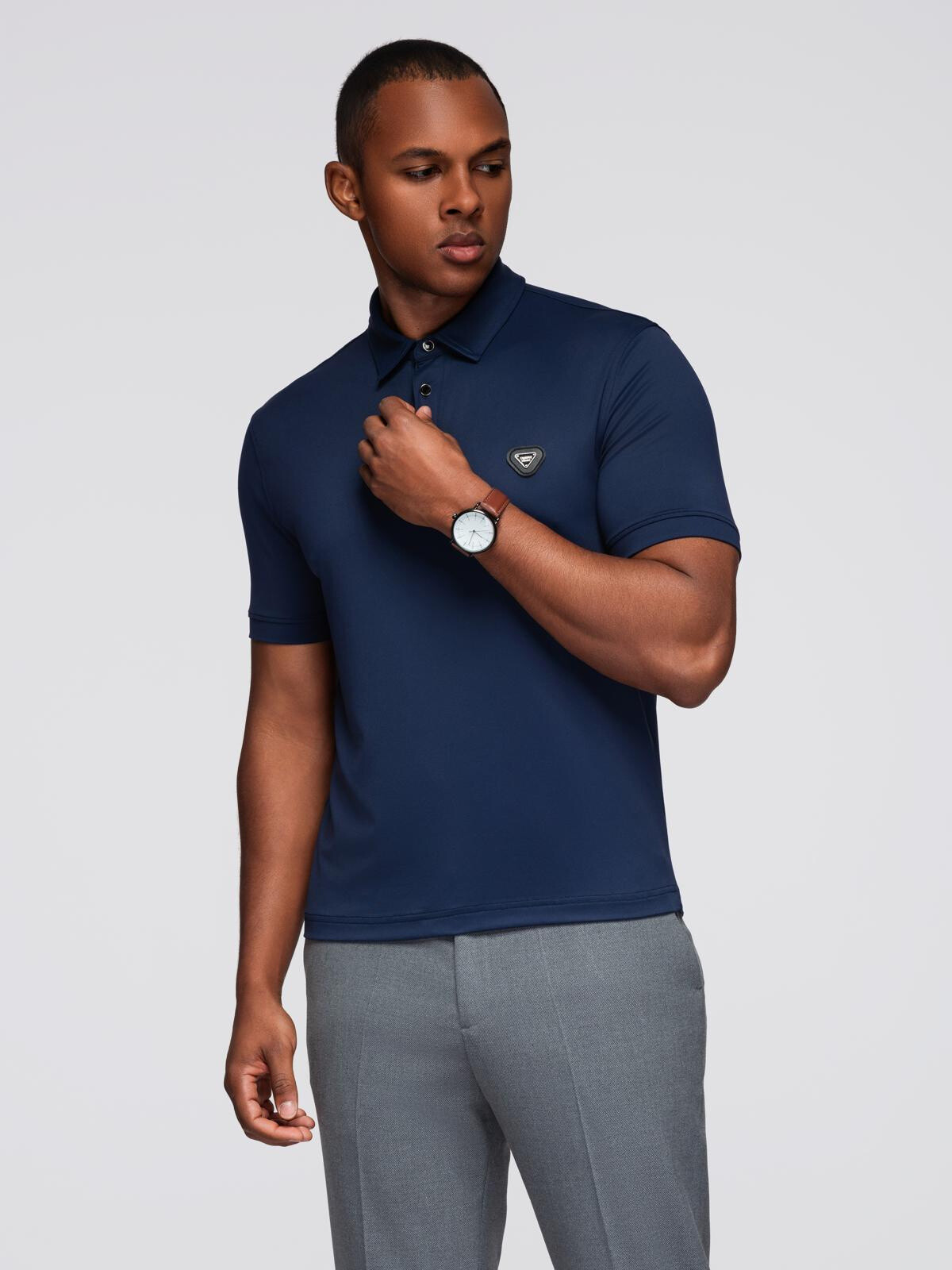 Ombre Stylish men's stretch fabric polo shirt - navy blue