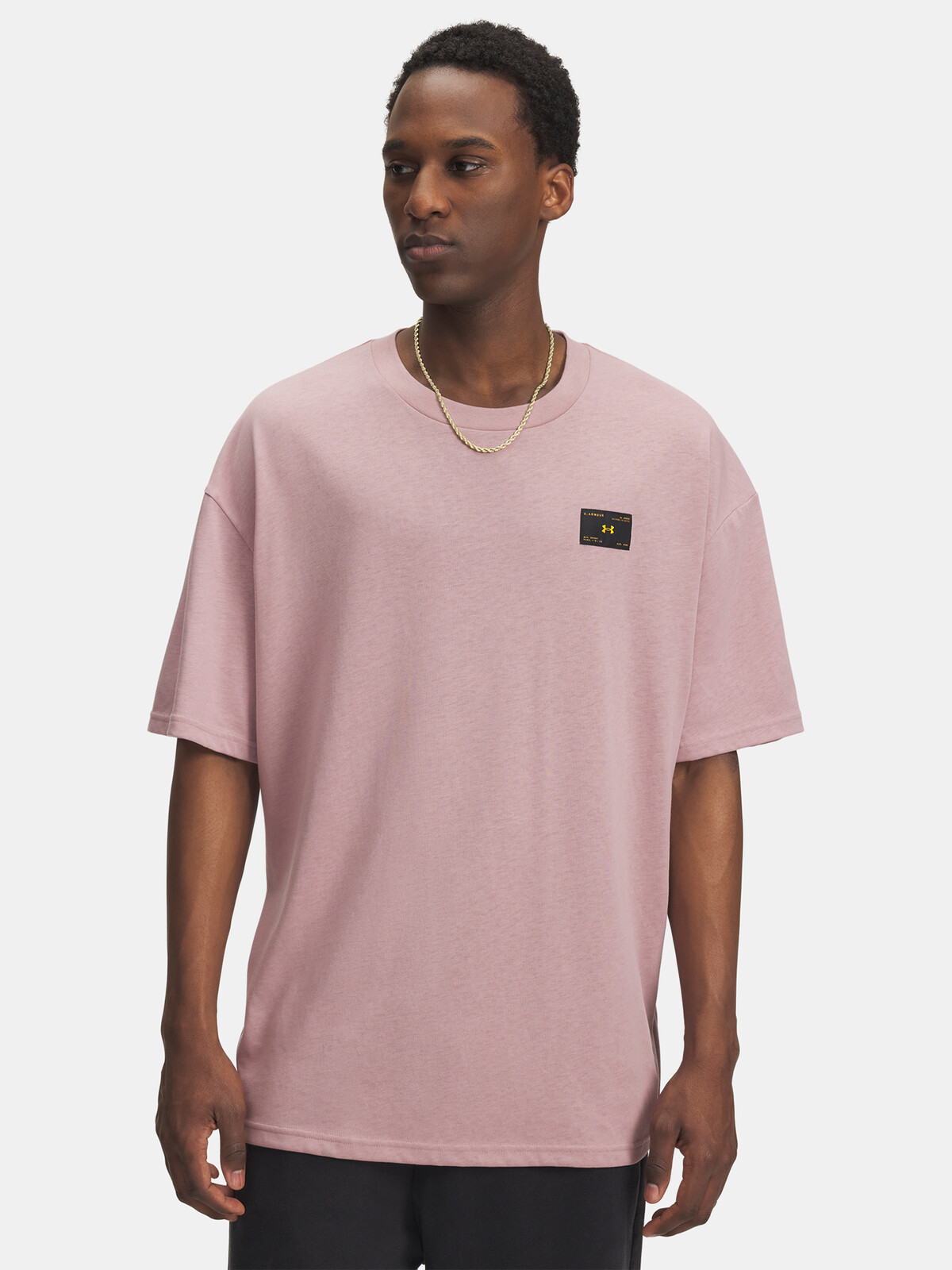 Men's Under Armour UA HWT WOVEN LABEL SS-PNK T-Shirt - Men's