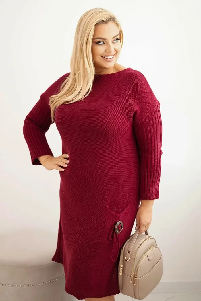 Kesi Włoski Sukňa pletená dámska Plus Size s mohérom oversize s vreckom bordová