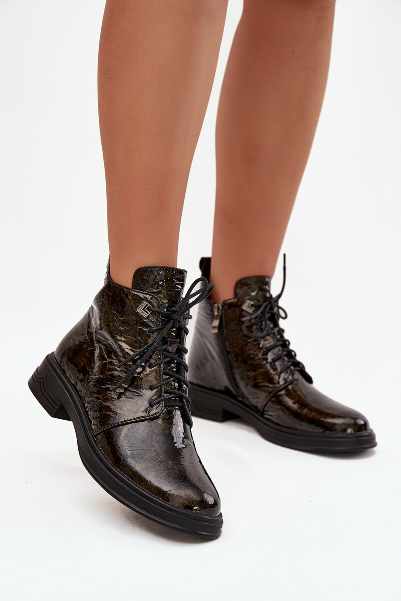 S. BARSKI Kožené lakované dámske čižmy s izoláciou na zips D&A