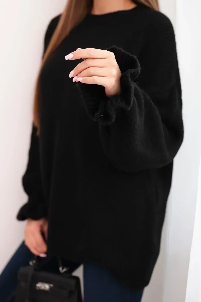 Kesi Włoski Dámsky sveter s prídavkom mohéru a vlny vo voľnom strihu čierny