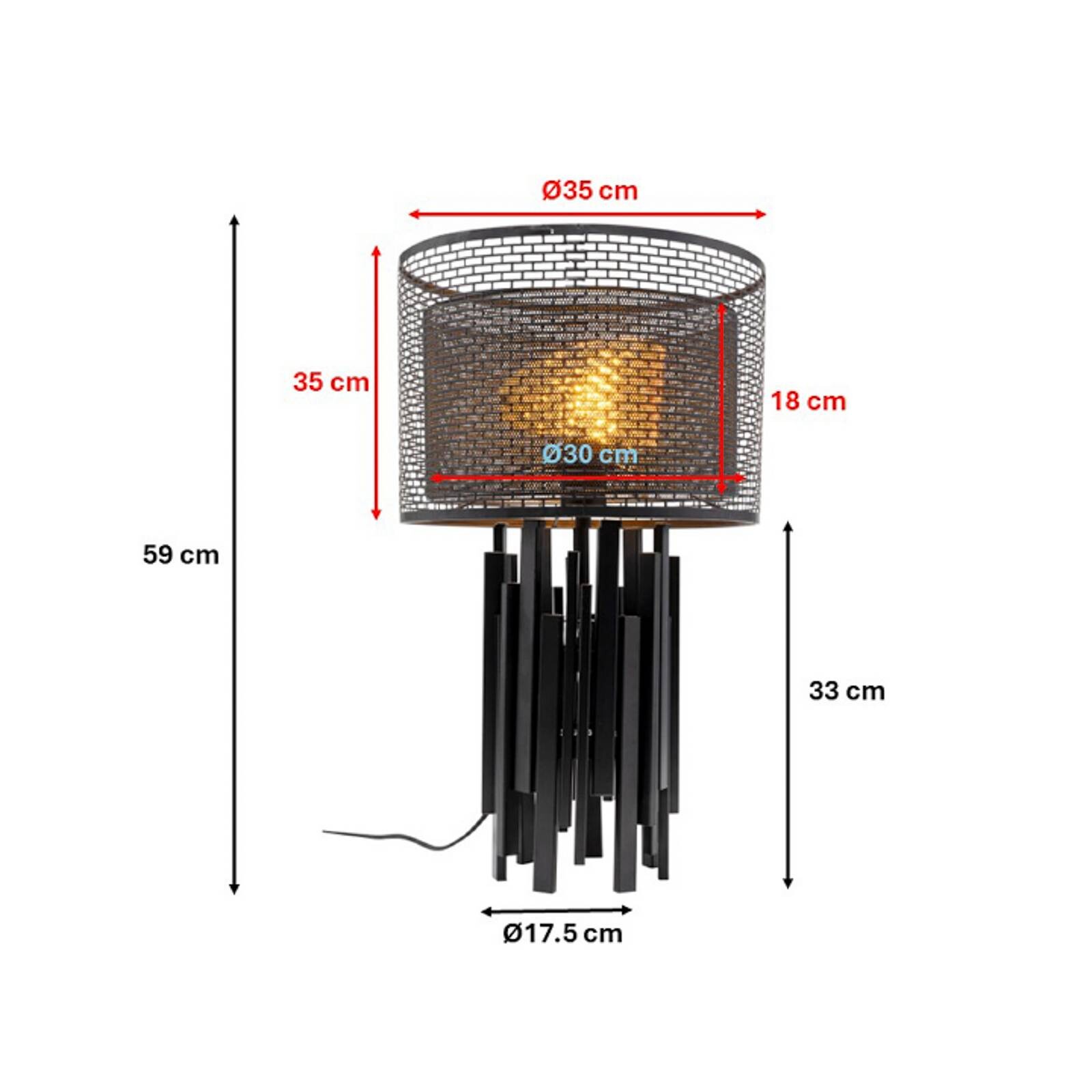 Kare stolová lampa Coachella Glam, čierna/zlatá, 59 cm, E27