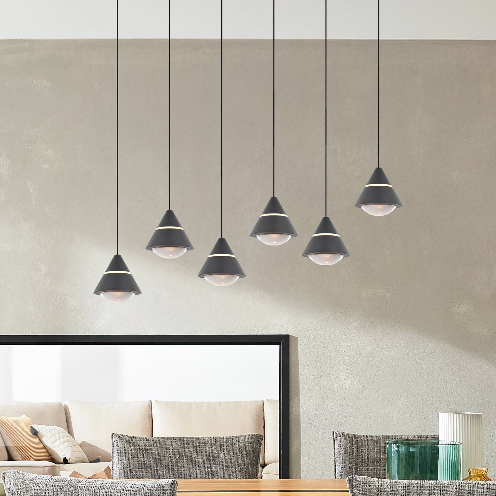 LED závesné svietidlo Romeo, dĺžka 75 cm, čierna, kov, 6-pl.