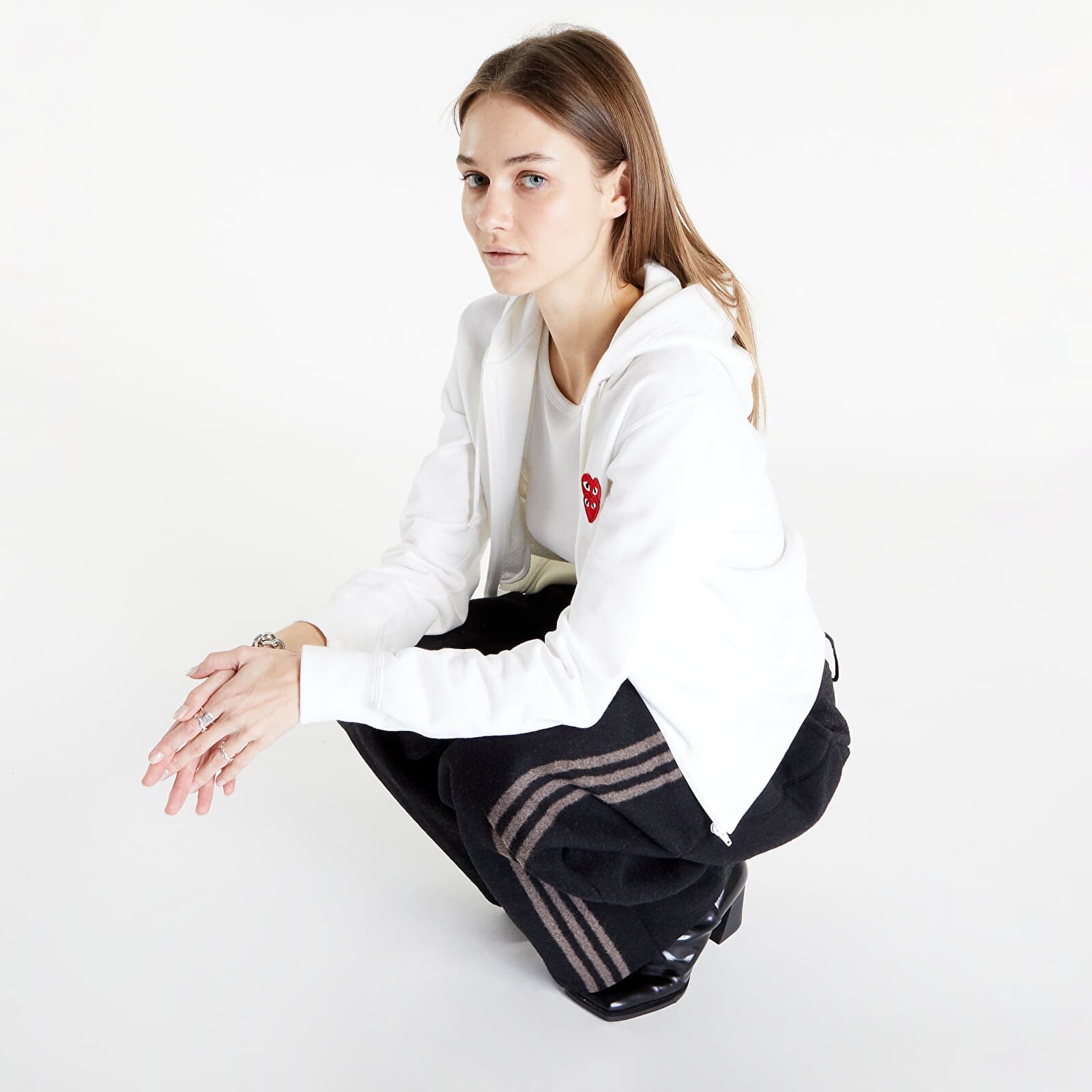 Mikina Comme des Garçons PLAY Double Heart Zip Hoodie White L