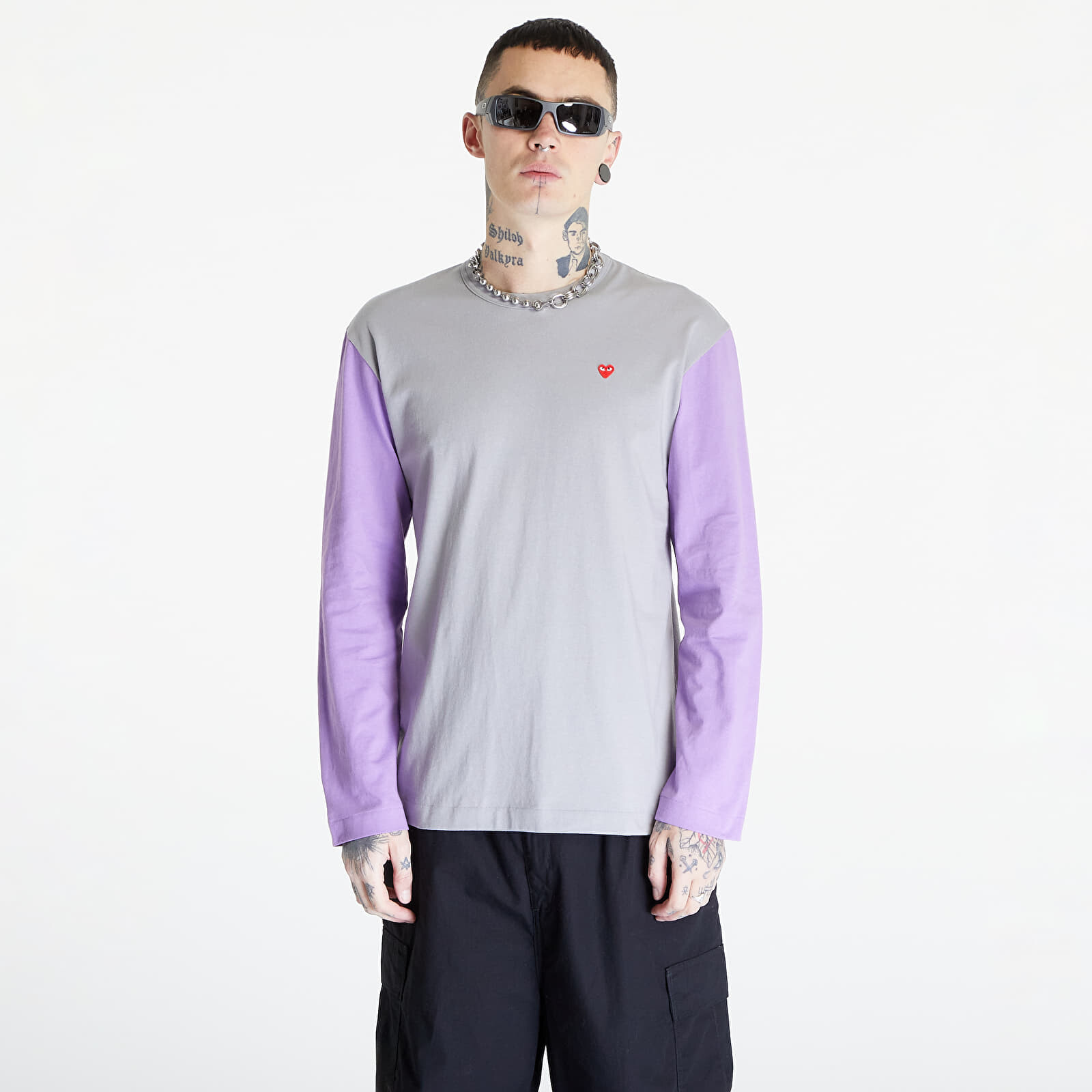 Tričko Comme des Garçons PLAY Heart Logo Long Sleeve Tee UNISEX Gray/ Lavender XL