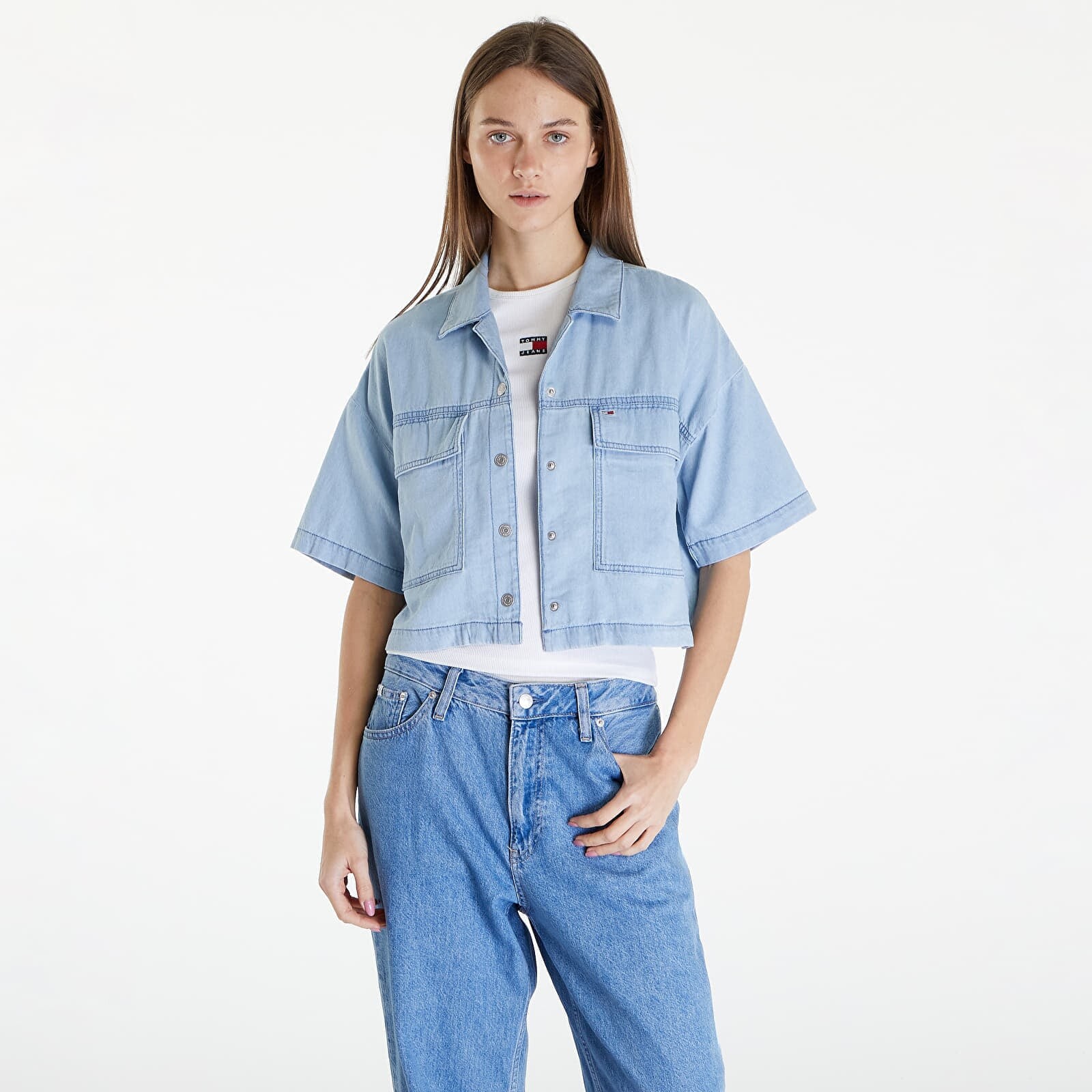 Košeľa Tommy Jeans Chambray Blouse Denim Medium S