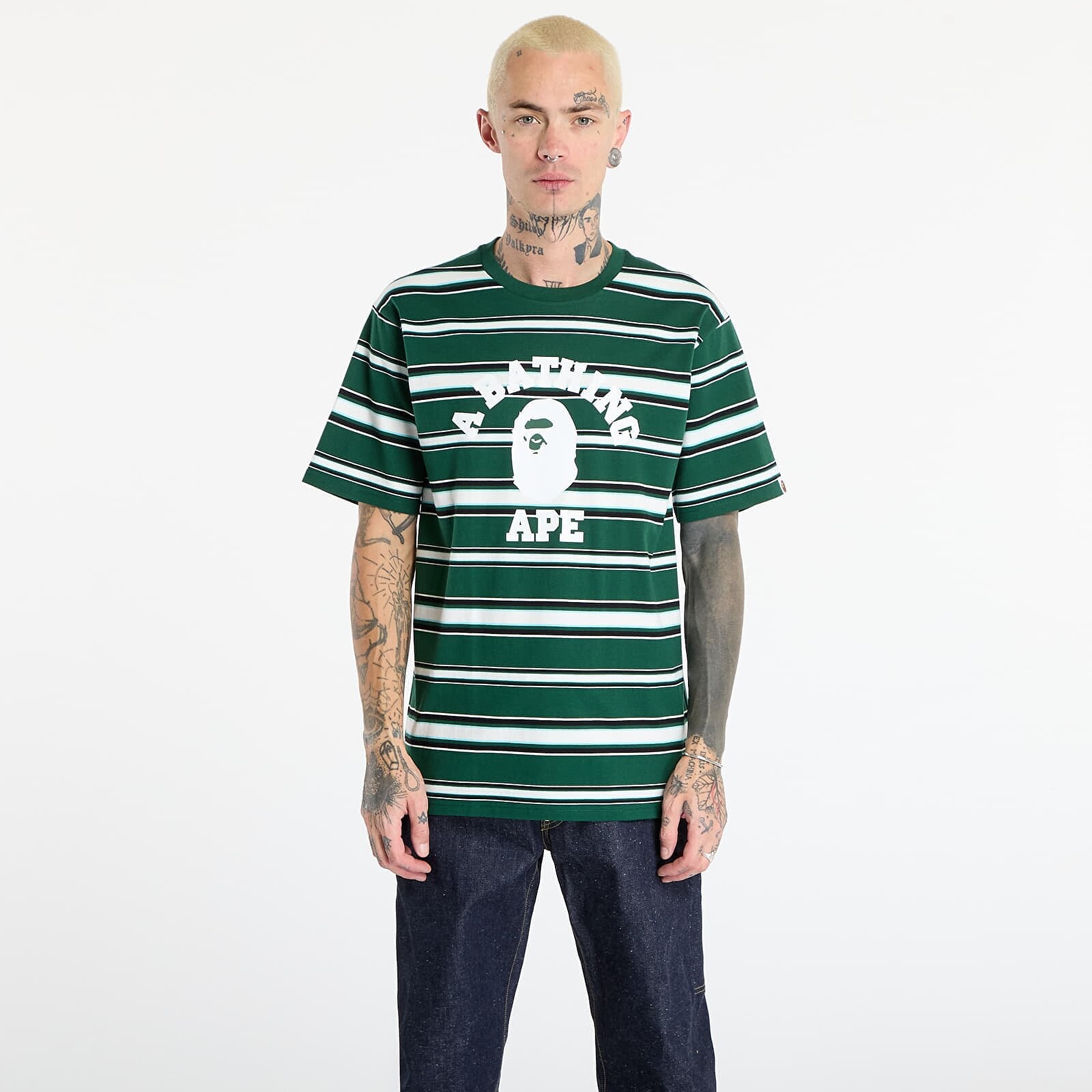 Tričko A BATHING APE College Stripe Tee Green XL