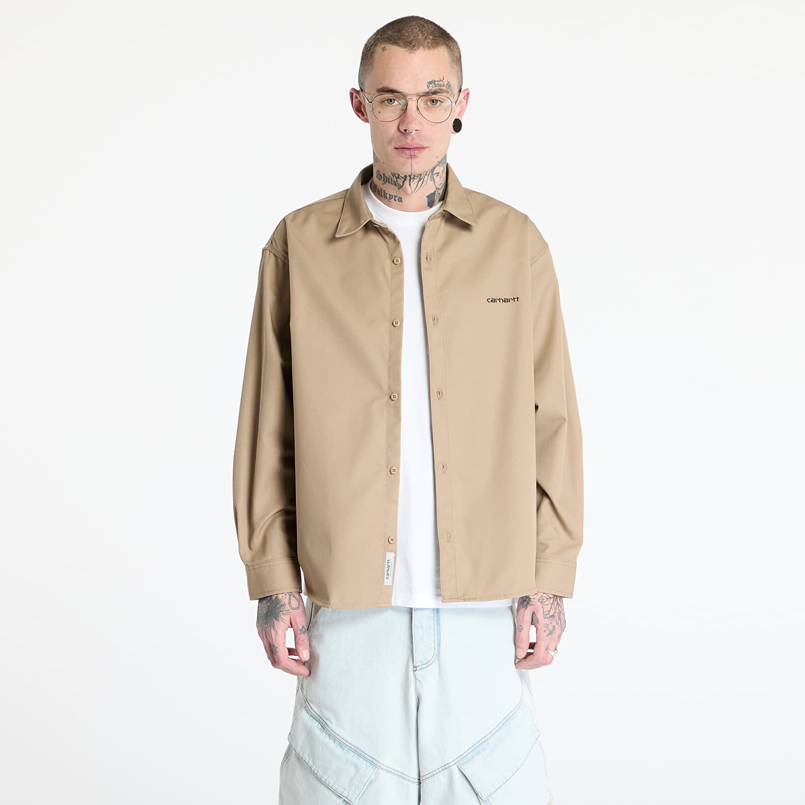 Košeľa Carhartt WIP Longsleeve Module Script Shirt UNISEX Leather/ Black Rigid XS