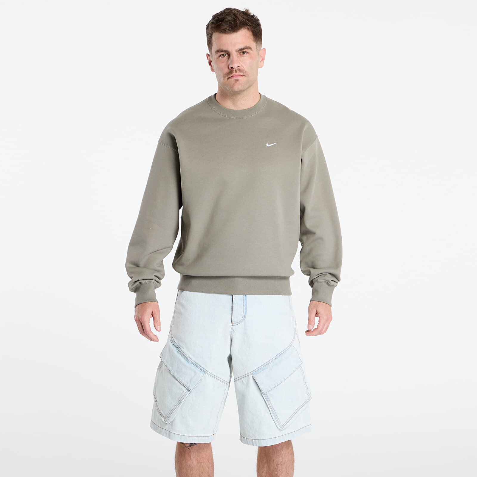 Mikina Nike Solo Swoosh Men's Fleece Crew Light Army/ White XL