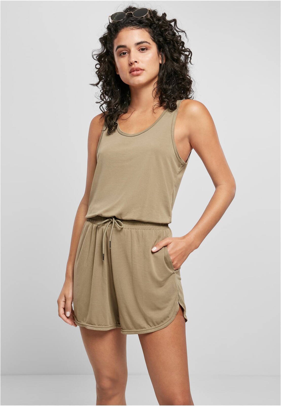 Women's Short Sleeve Khaki Modal Jumpsuit