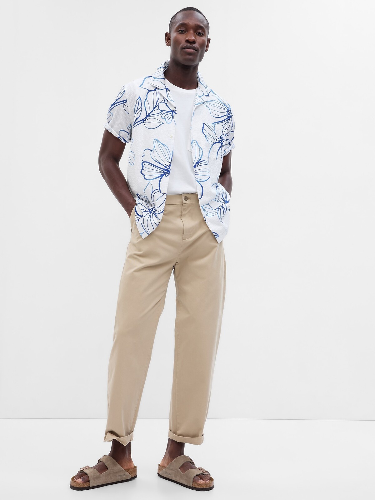 Modro-biela pánska kvetovaná košeľa s krátkym rukávom GAP