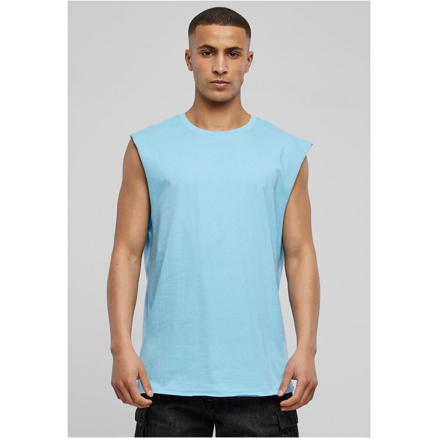 Baltic Blue Sleeveless T-shirt with Open Edge