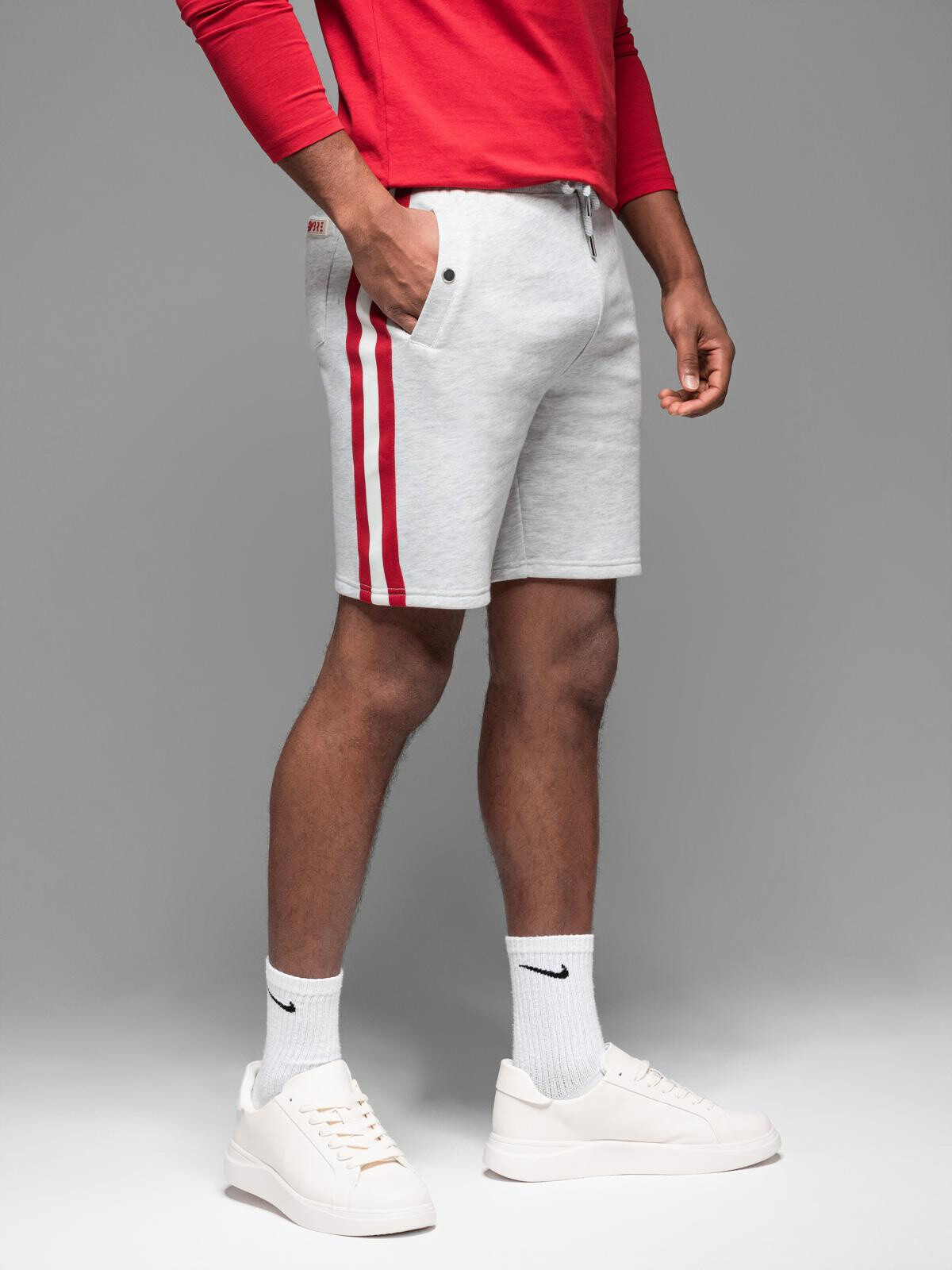 Ombre Men's sweat shorts with piping and drawstring waistband - grey melange