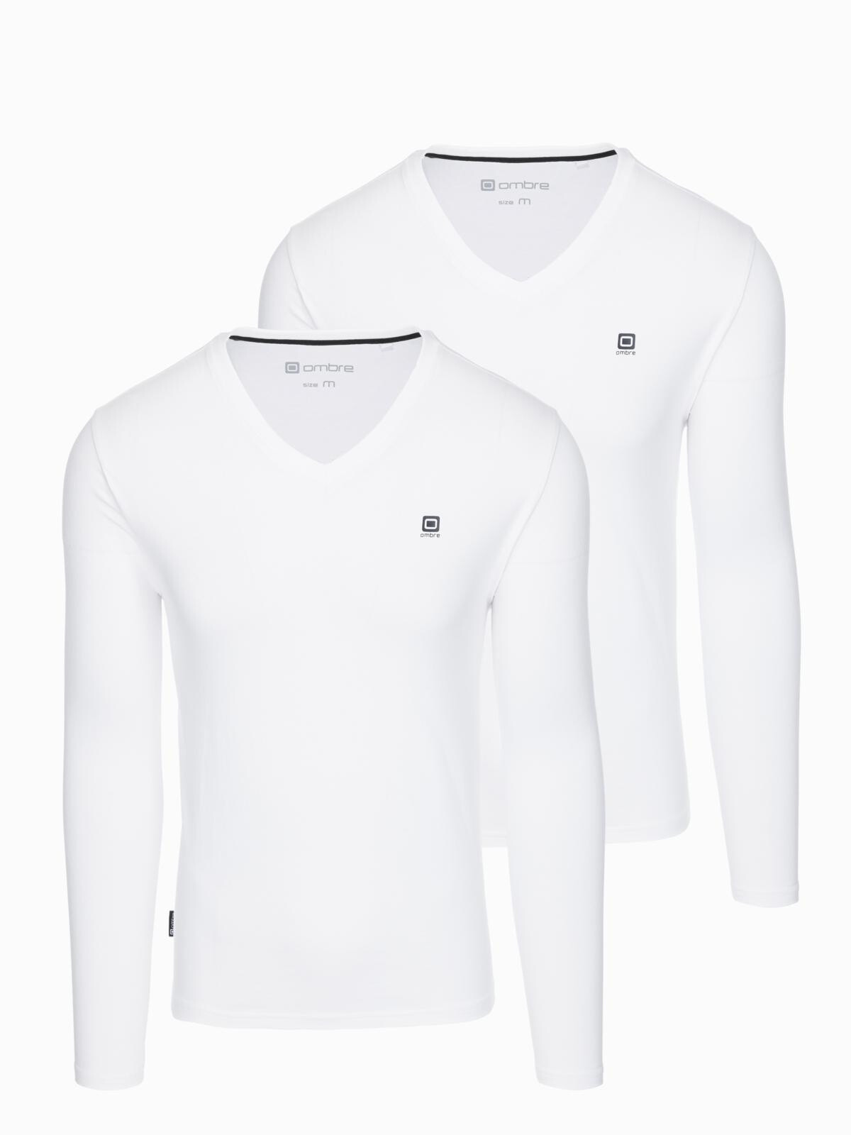 Ombre Set of men's SLIM FIT longsleeves with V-neck and logo 2-pack