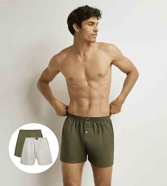DIM COTTON STRETCH LOOSE BOXER 2x - Pánske voľné boxerky 2 ks - sivá - zelená