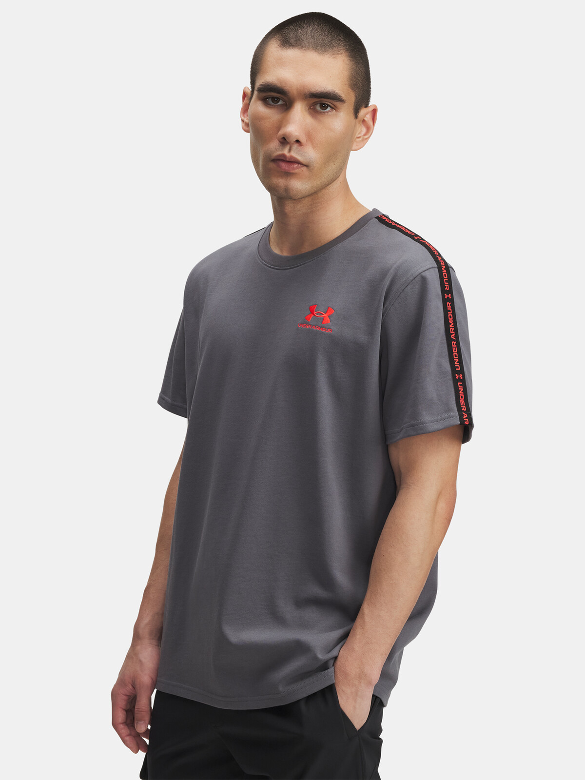 Men's Under Armour UA Icon HWT Tee Taping-GRY T-Shirt - Mens