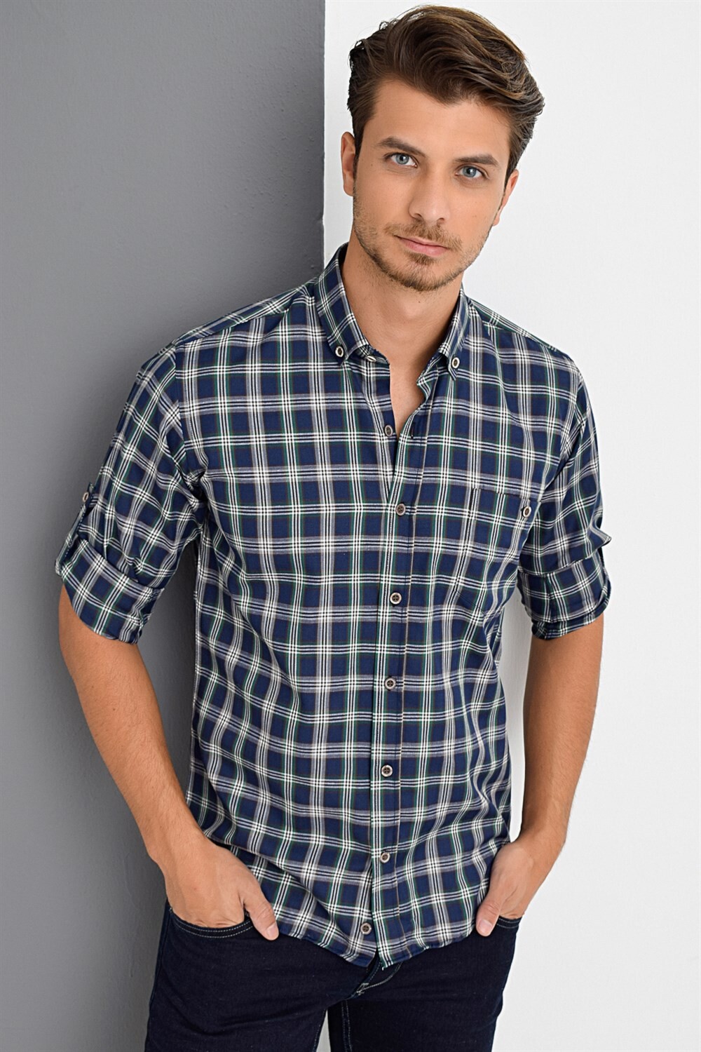G672 DEWBERRY MEN'S SHIRT-NAVY-GREEN
