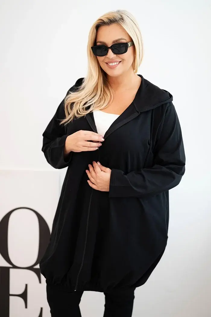 Kesi Dámska mikina Plus Size bavlnená s kapucňou a zipsom čierna