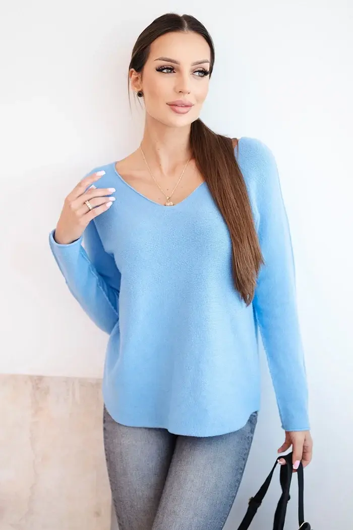 Kesi Włoski Dámsky sveter s viskózou a výstrihom do V modrý