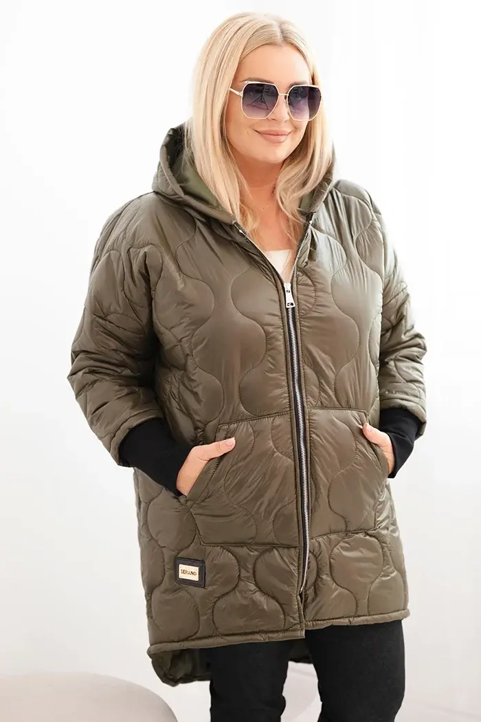 Kesi Włoski Dámska bunda Plus Size prešívaná s kapucňou khaki
