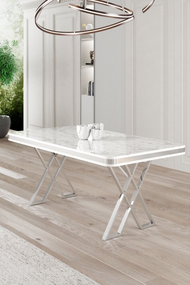 Jedálenský stôl Vals - White Marble, Chrome