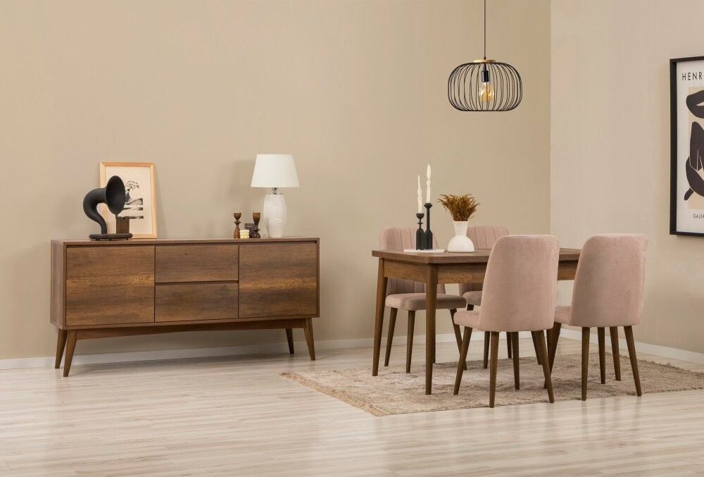 Set s rozkladacím stolom, stoličkami a konzolou (6 kusov) Vina 01 0900 - Walnut, Stone