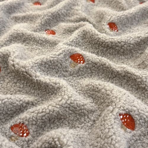 Kabátovina TEDDY EMBROIDERY Little mushrooms pebble