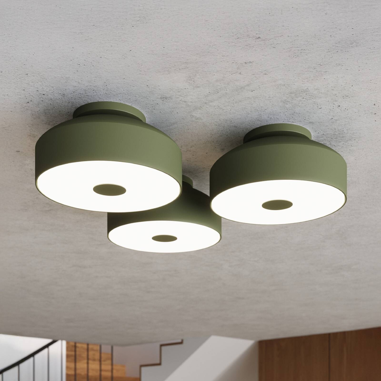 Stropné svietidlo CLARO, olivovo zelené, Ø 30 cm, kov, 4 x E27