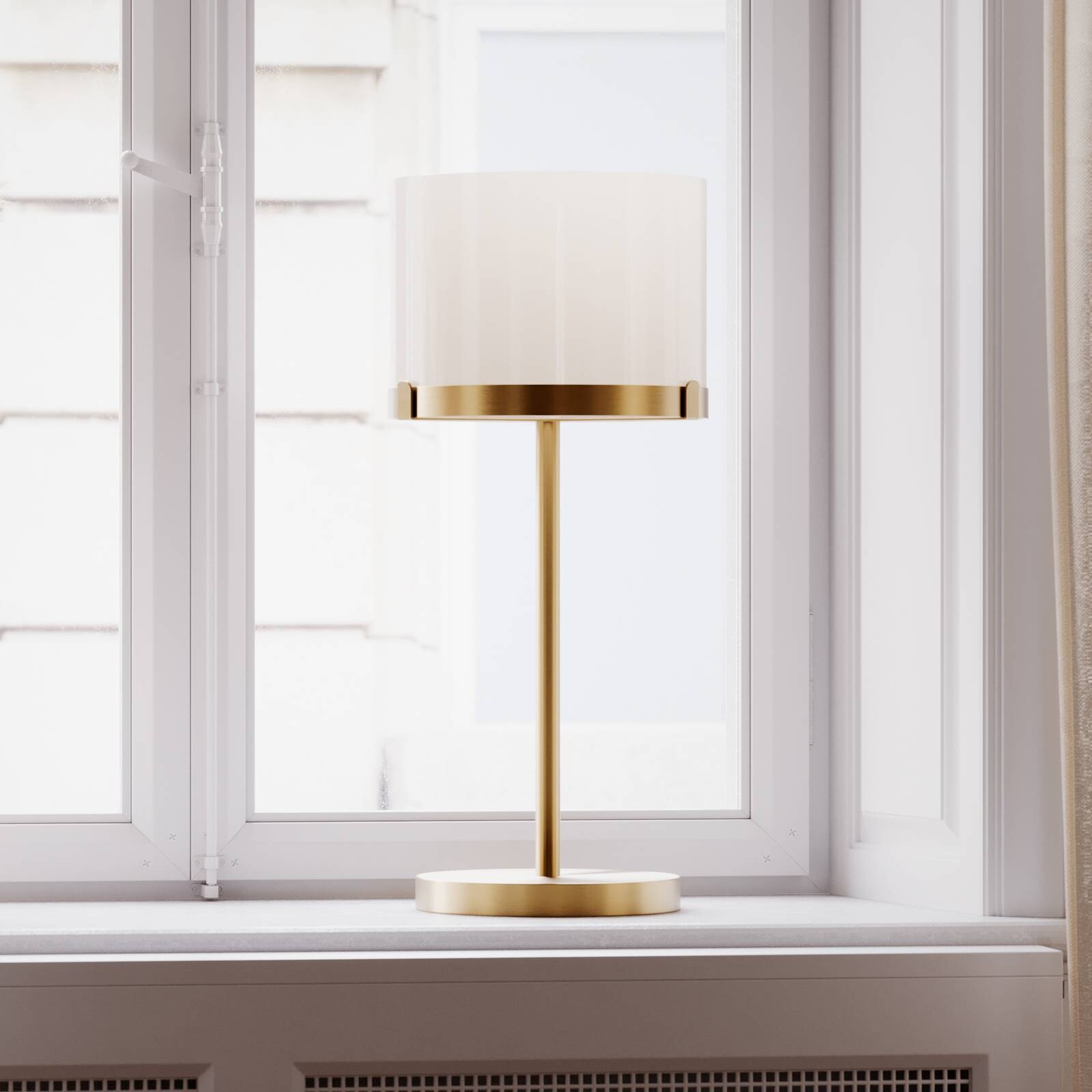 Stolová lampa Marcel od Rydens, mosadz/biela, výška 55 cm