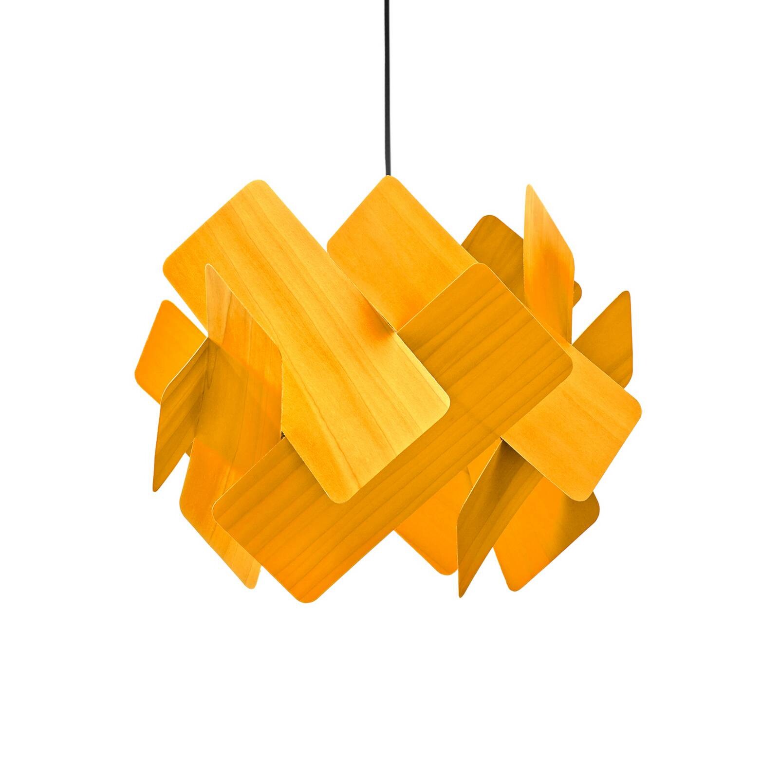 Závesné svietidlo LZF Escape, žltá/niklová, Ø 30 cm, drevo