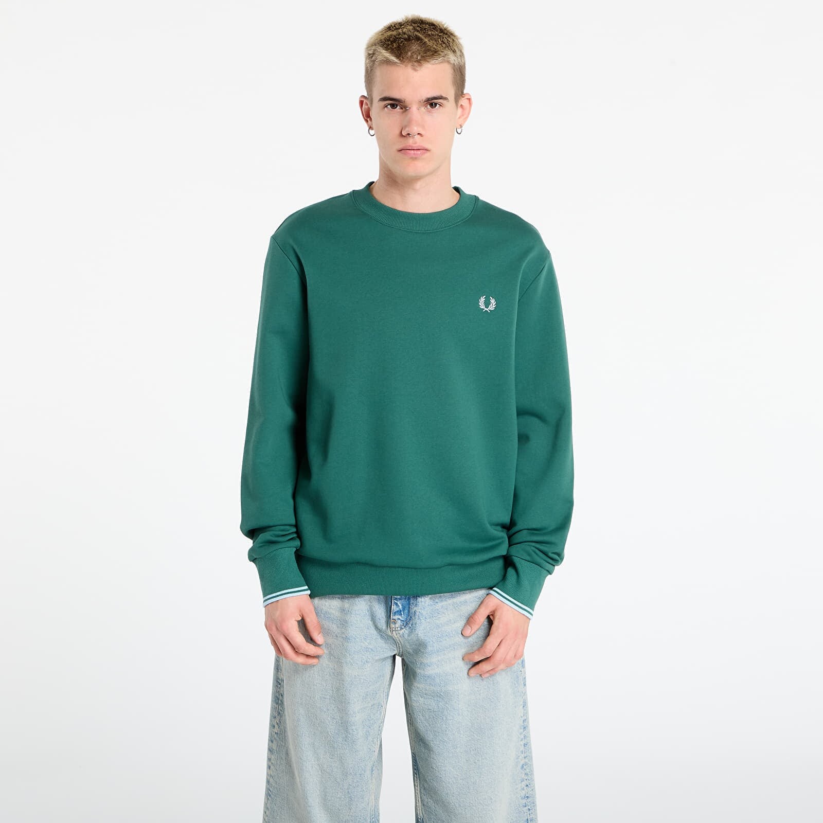 Mikina FRED PERRY Crew Neck Sweatshirt Sprtgrn/ Trackblu M