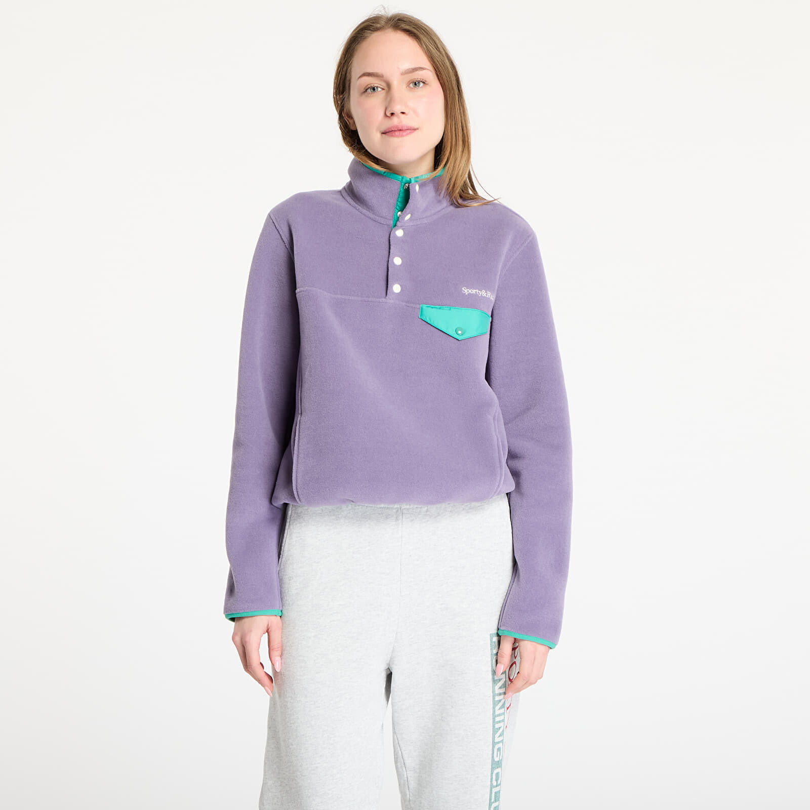 Mikina Sporty & Rich Serif Logo Polar Sweatshirt UNISEX Dusty Grape/ Spring Green/ Cream L