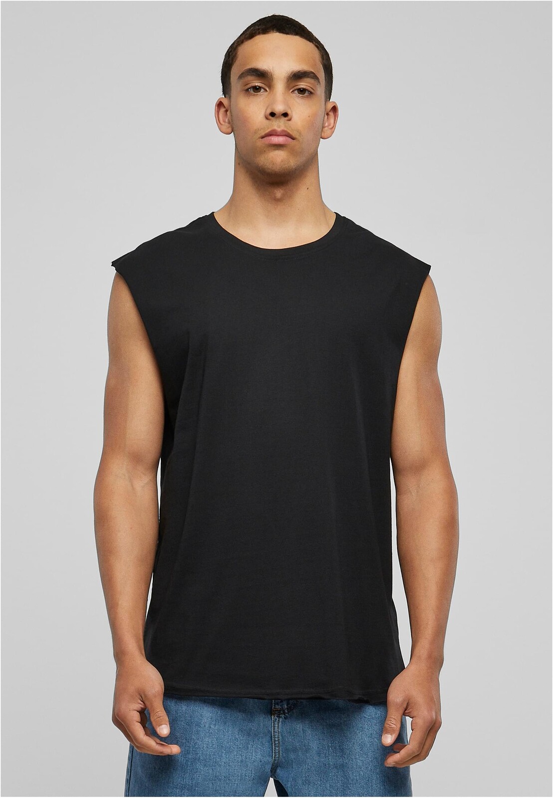 Black Sleeveless T-shirt with Open Edge