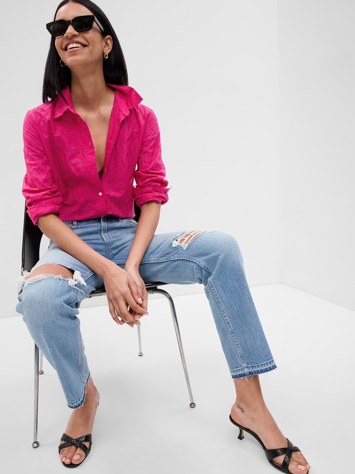 Tmavoružová dámska bavlnená košeľa s madeirou GAP