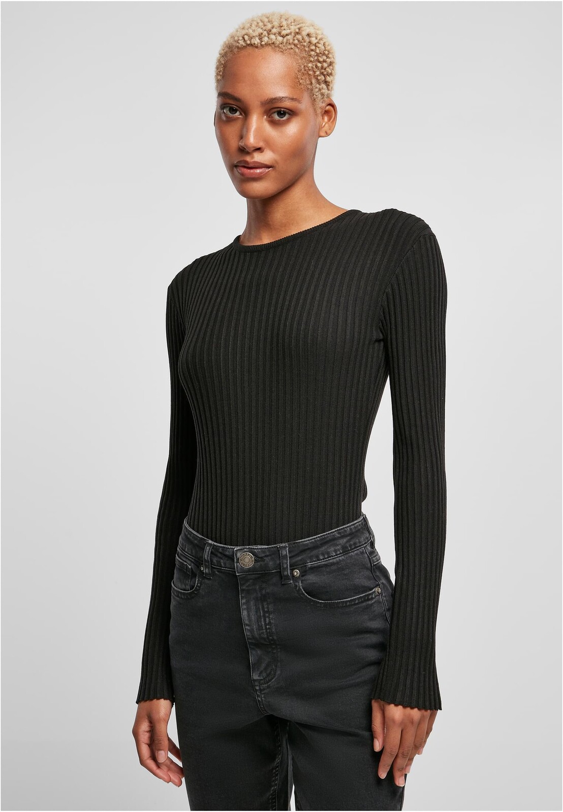 Women's ribbed knit with long sleeves black