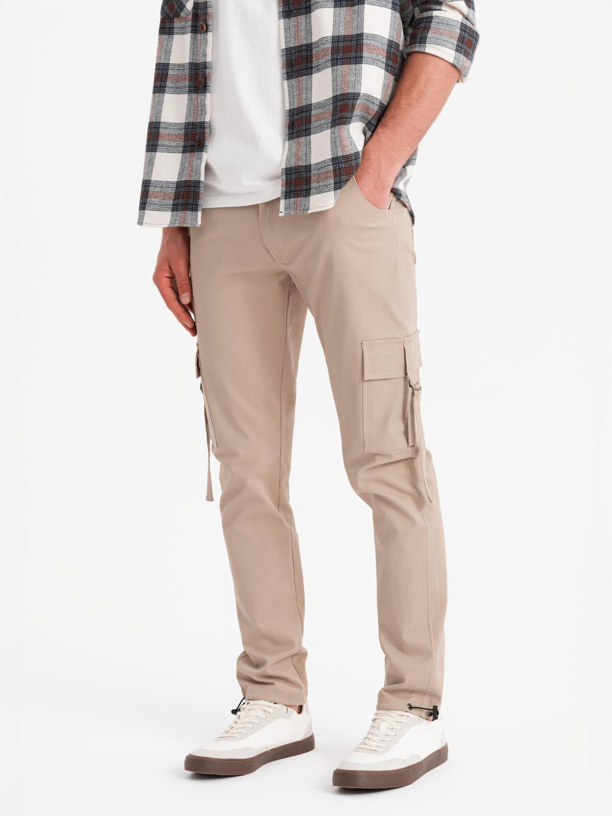 Ombre Men's STRAIGHT LEG cargo pants with striped pockets - sand